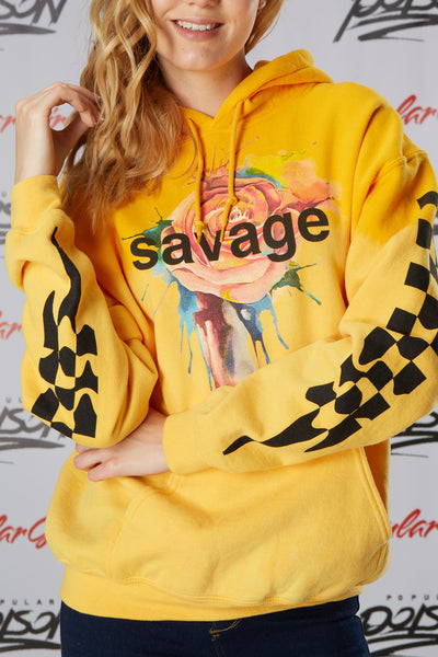 Savage Dripping Rose Checkered Sleeve Tie Dye Hoodie