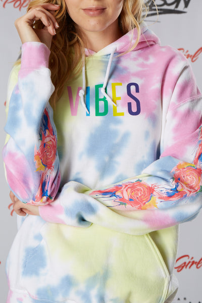 Vibes Dripping Roses Tie Dye Hoodie